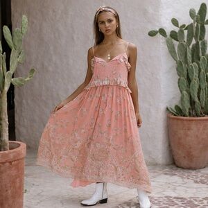 Spell & the Gypsy collective Hendrix pink metallic floral flowy midi dress